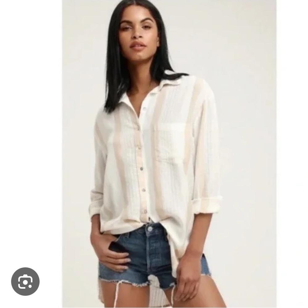 Billabong x Sincerely Jules Cream Striped Button-Up Shirt | Size L | Dry Cleaned